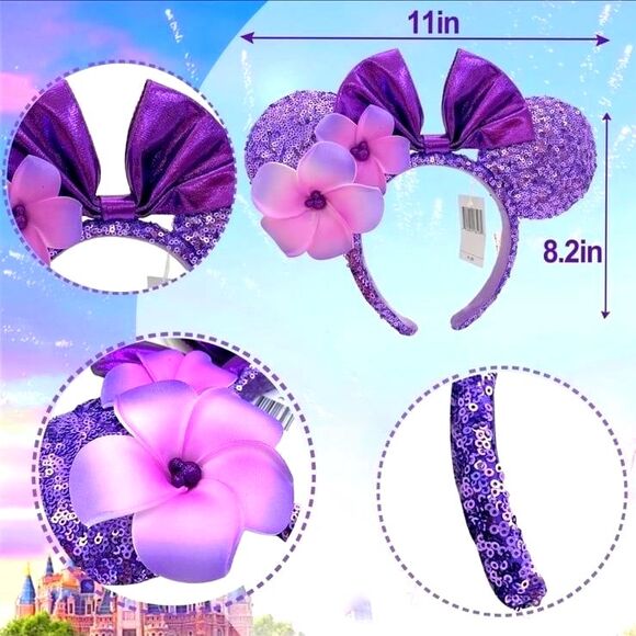 Disney Parks Aulani Hawaii Purple Plumeria Minnie Ears Headband